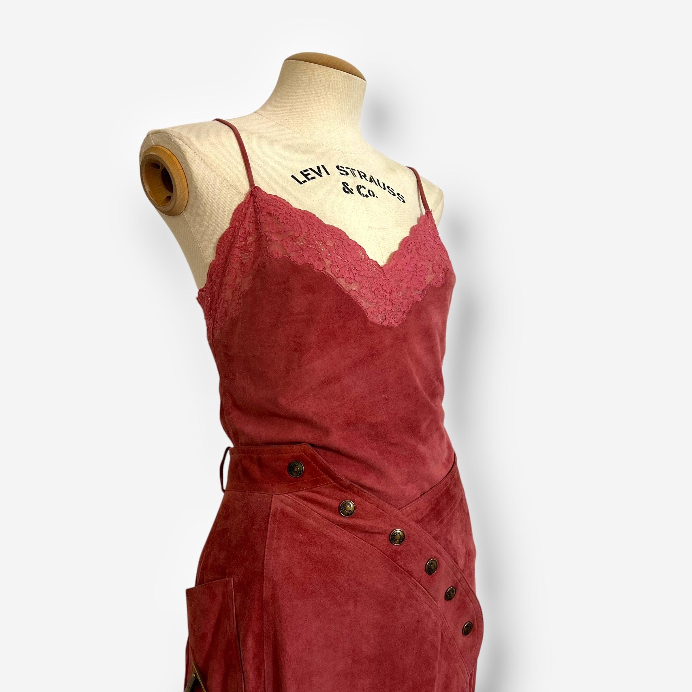 Christian Dior Set due pezzi in pizzo e camoscio rosa, Autunno/Inverno 2000 in vendita 1