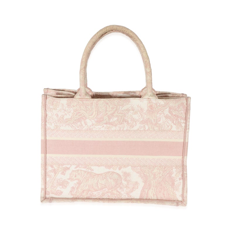 Christian Dior Pink Toile de Jouy Embroidery Medium Book Tote In Excellent Condition For Sale In New York, NY