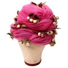 Christian Dior Pink Tulle Floral Hat circa 1960s