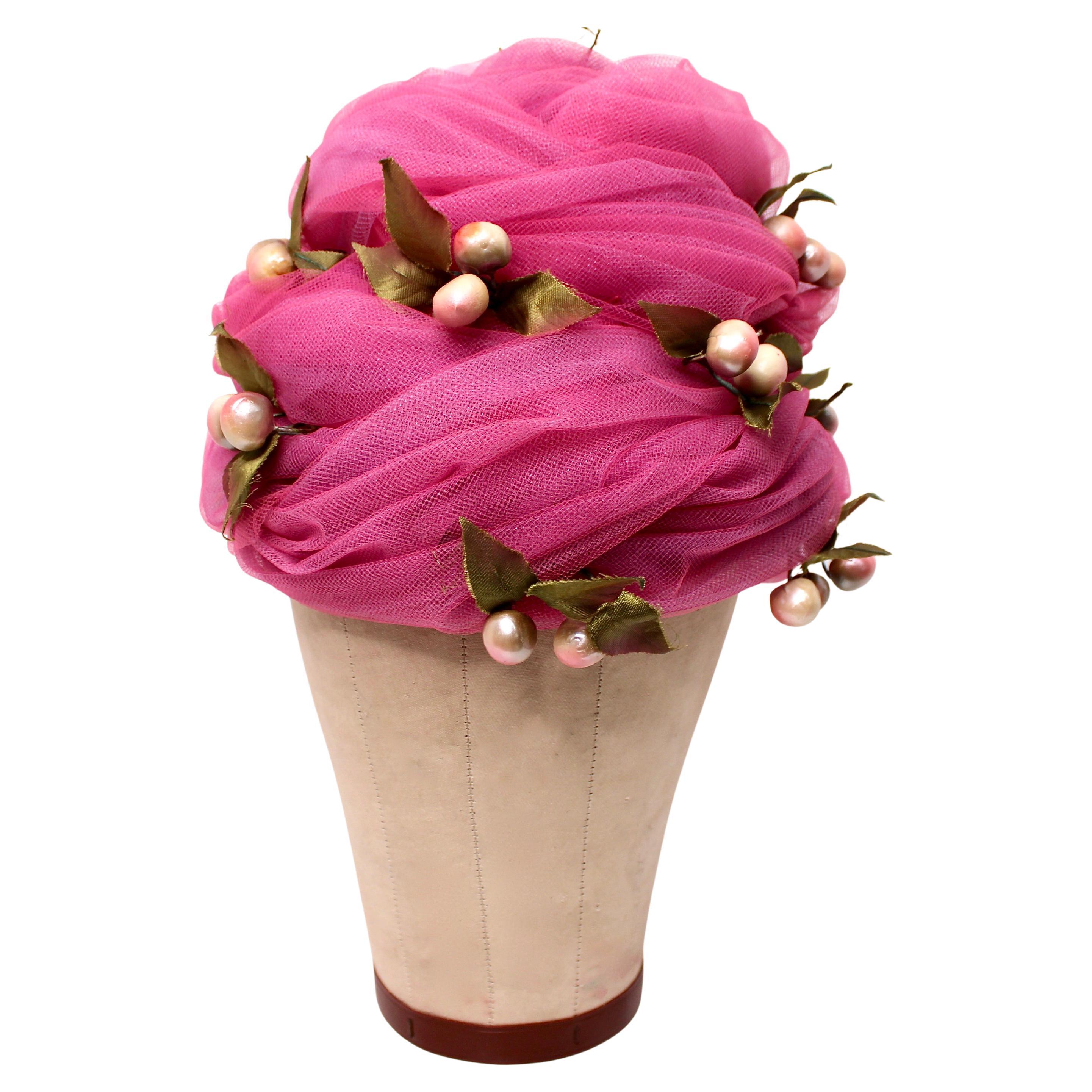 Christian Dior Rosa Tüll Blumenhut circa 1960er Jahre