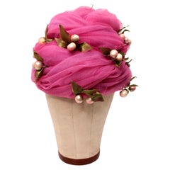 Christian Dior Pink Tulle Floral Hat circa 1960s