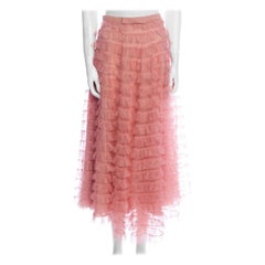 Christian Dior Pink Tulle Ruffle Midi Skirt w/ Twee Bow Waist IT 40