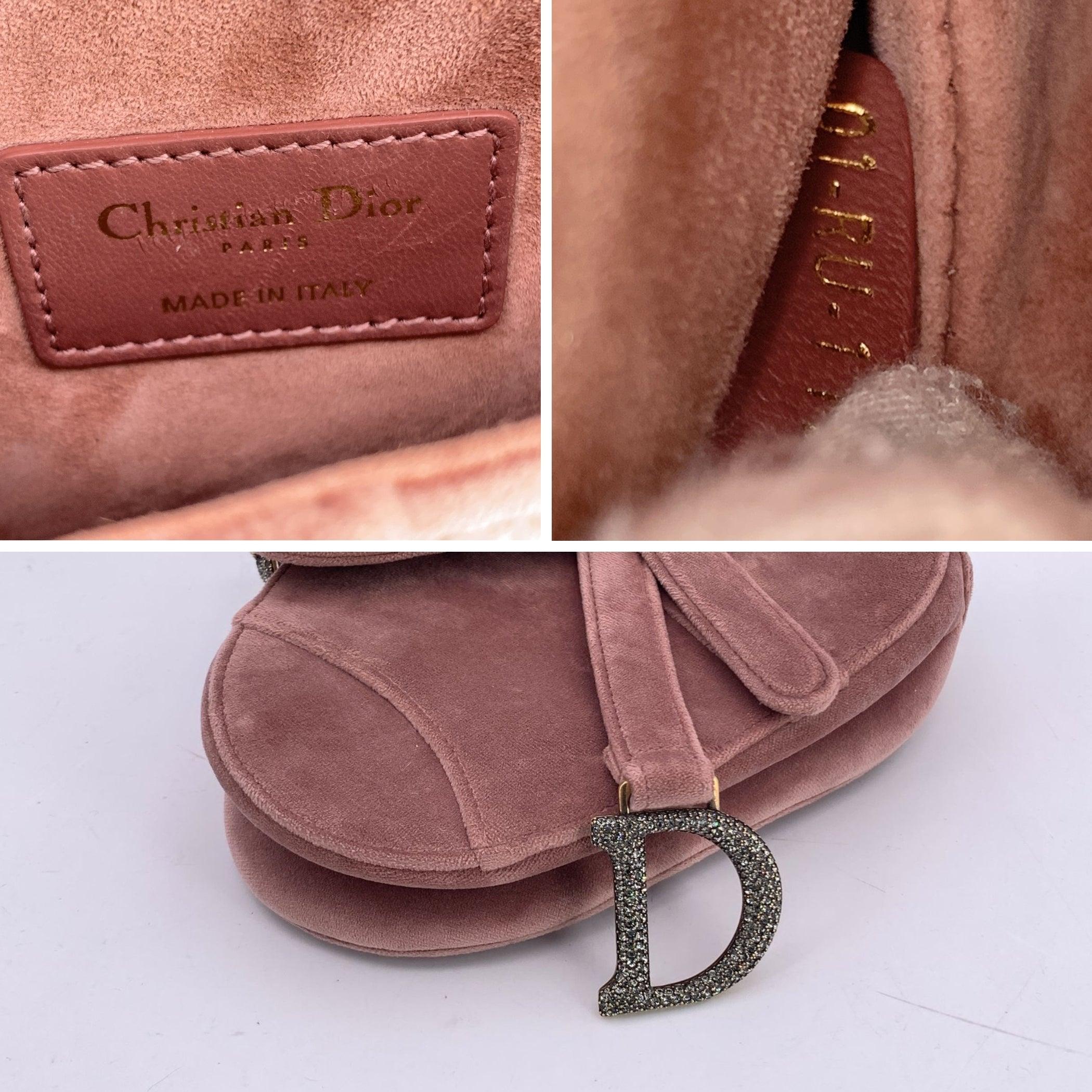 Women's Christian Dior Pink Velvet Mini Saddle Bag with Crystals