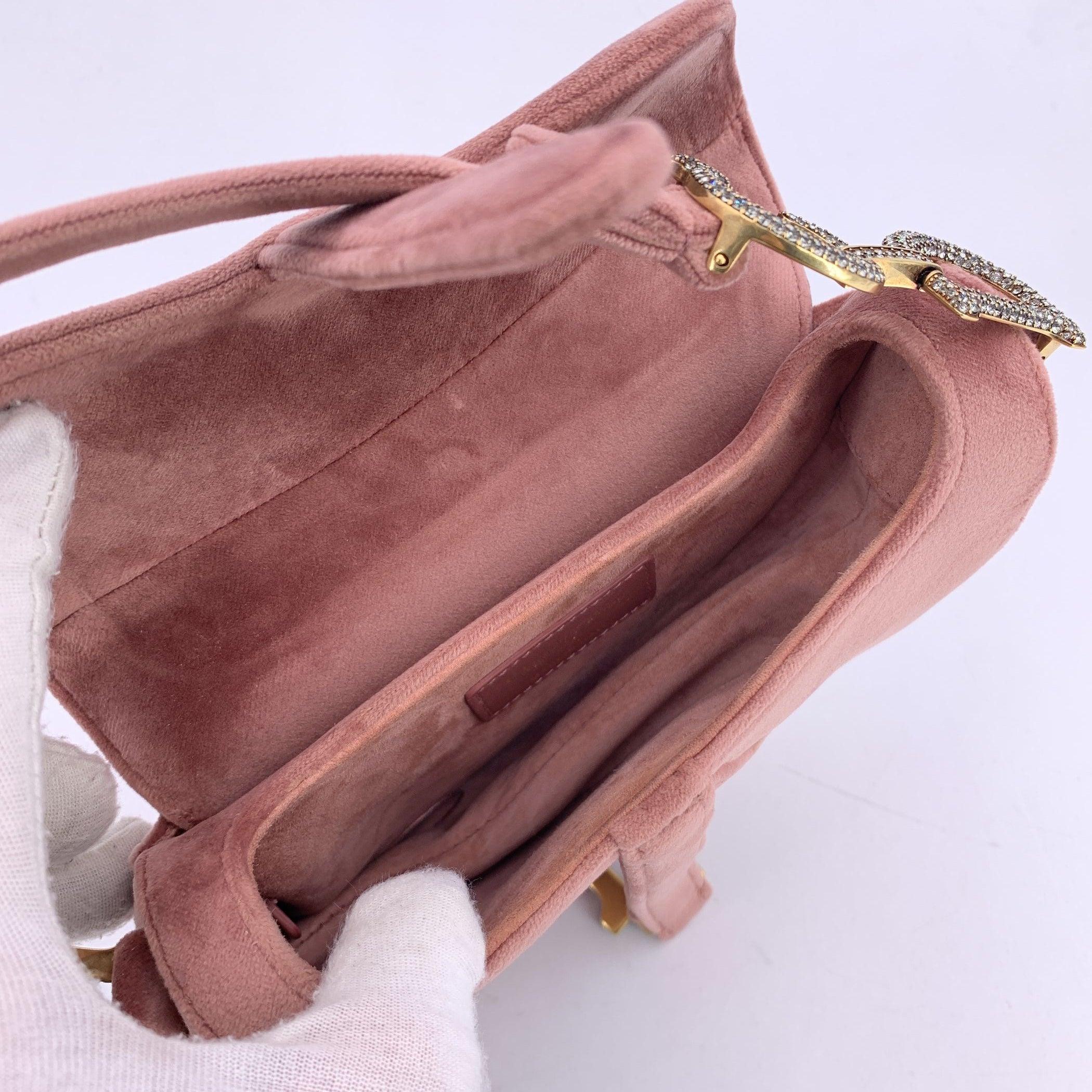 Christian Dior Pink Velvet Mini Saddle Bag with Crystals 1