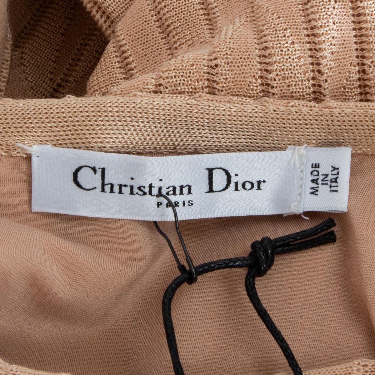 Beige CHRISTIAN DIOR pink viscose 3/4 Sleeve RIB KNIT Dress 38 S