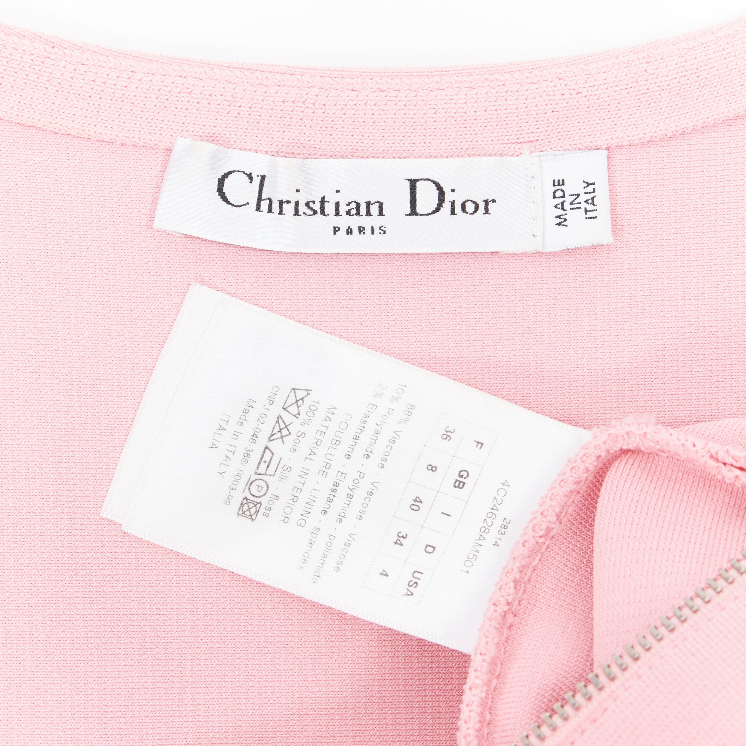 CHRISTIAN DIOR pink viscose knit exposed zip nipped waist bodycon dress FR36 2