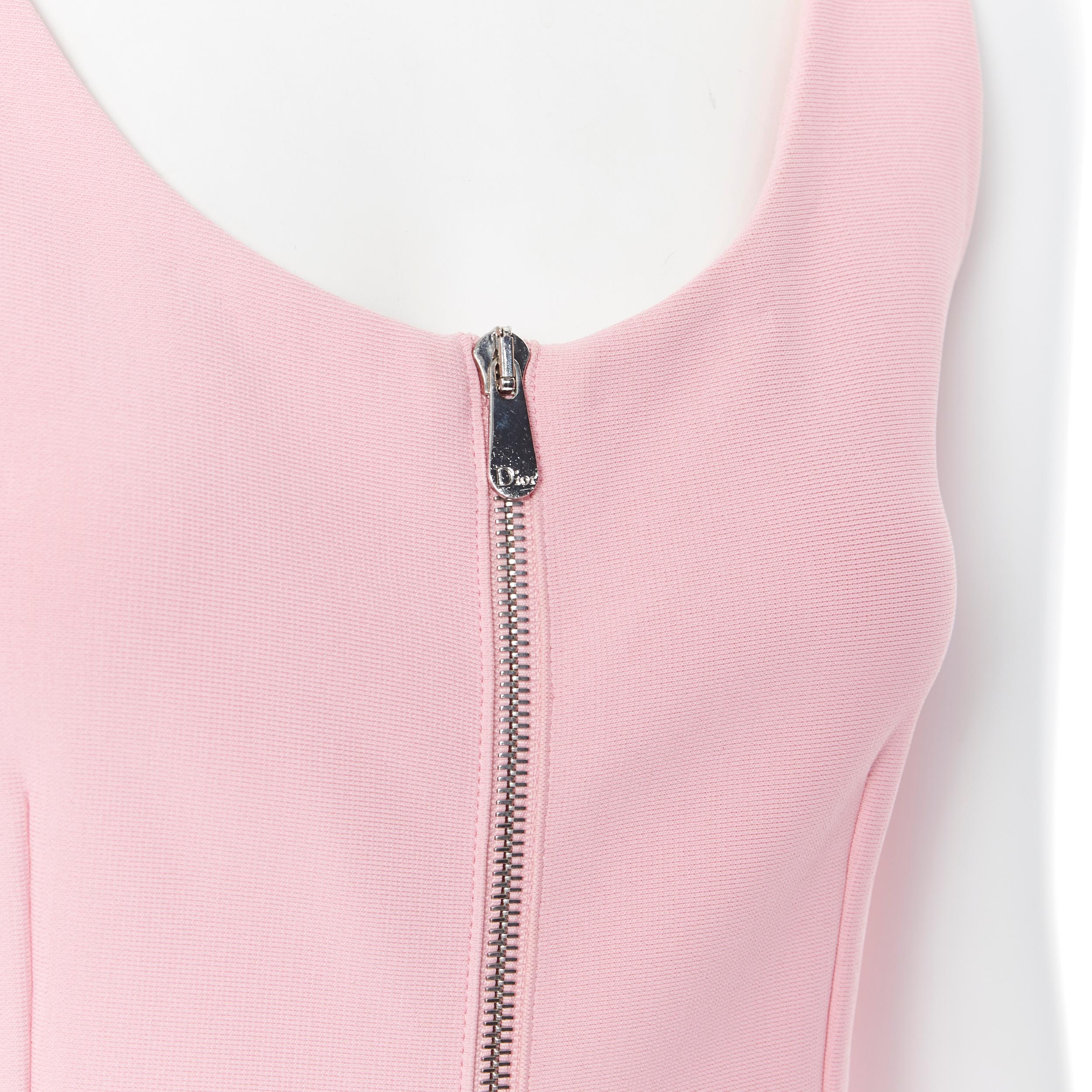 CHRISTIAN DIOR pink viscose knit exposed zip nipped waist bodycon dress FR36
Brand: Christian Dior
Model Name / Style: Cocktail dress
Material: Viscose knit
Color: Pink
Pattern: Solid
Closure: Zip
Extra Detail: Dior signed zipper pull. Nipped waist.