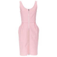 CHRISTIAN DIOR pink viscose knit exposed zip nipped waist bodycon dress FR36