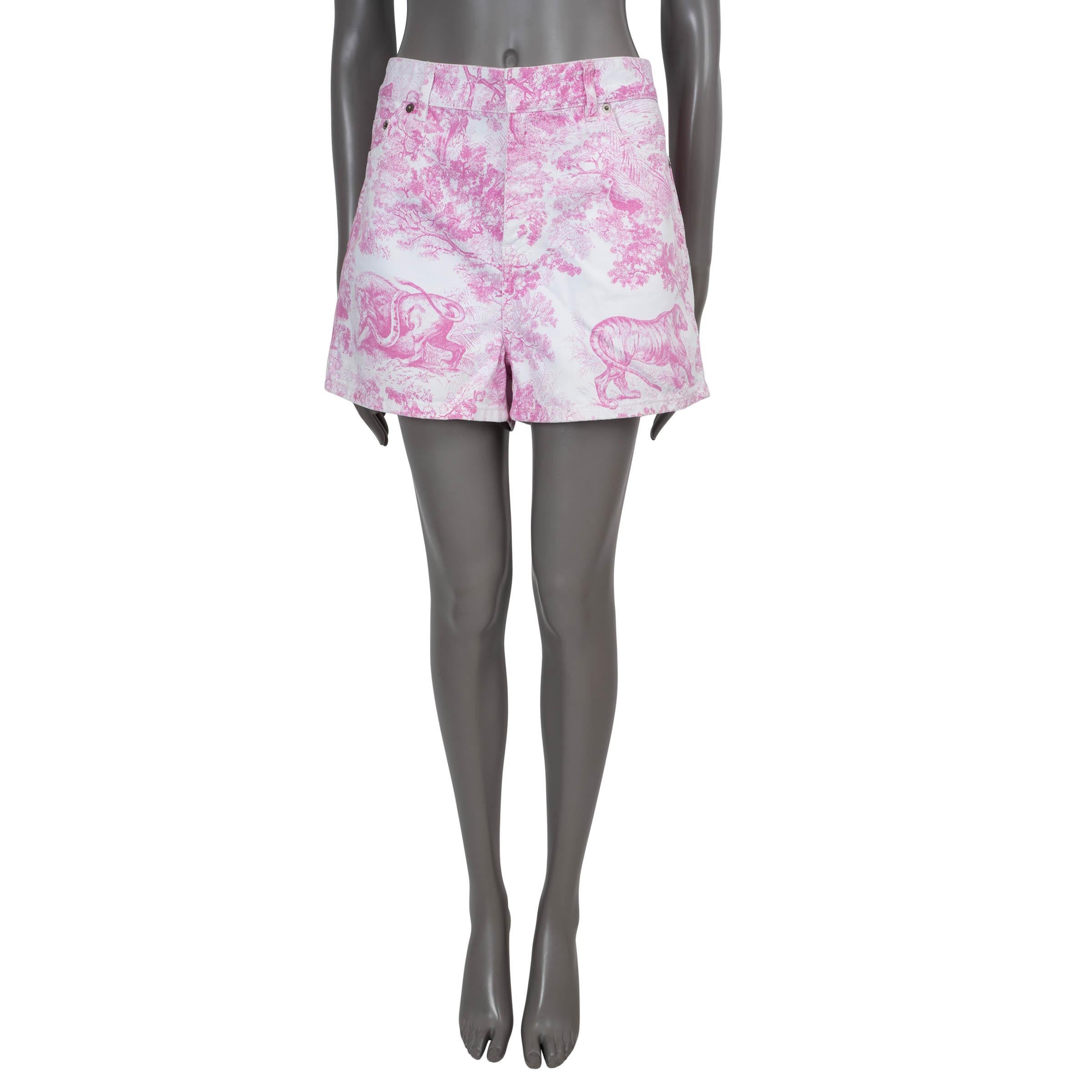 Women's CHRISTIAN DIOR pink & white cotton 2022 DIORIVIERA DENIM Shorts Pants 42 L For Sale