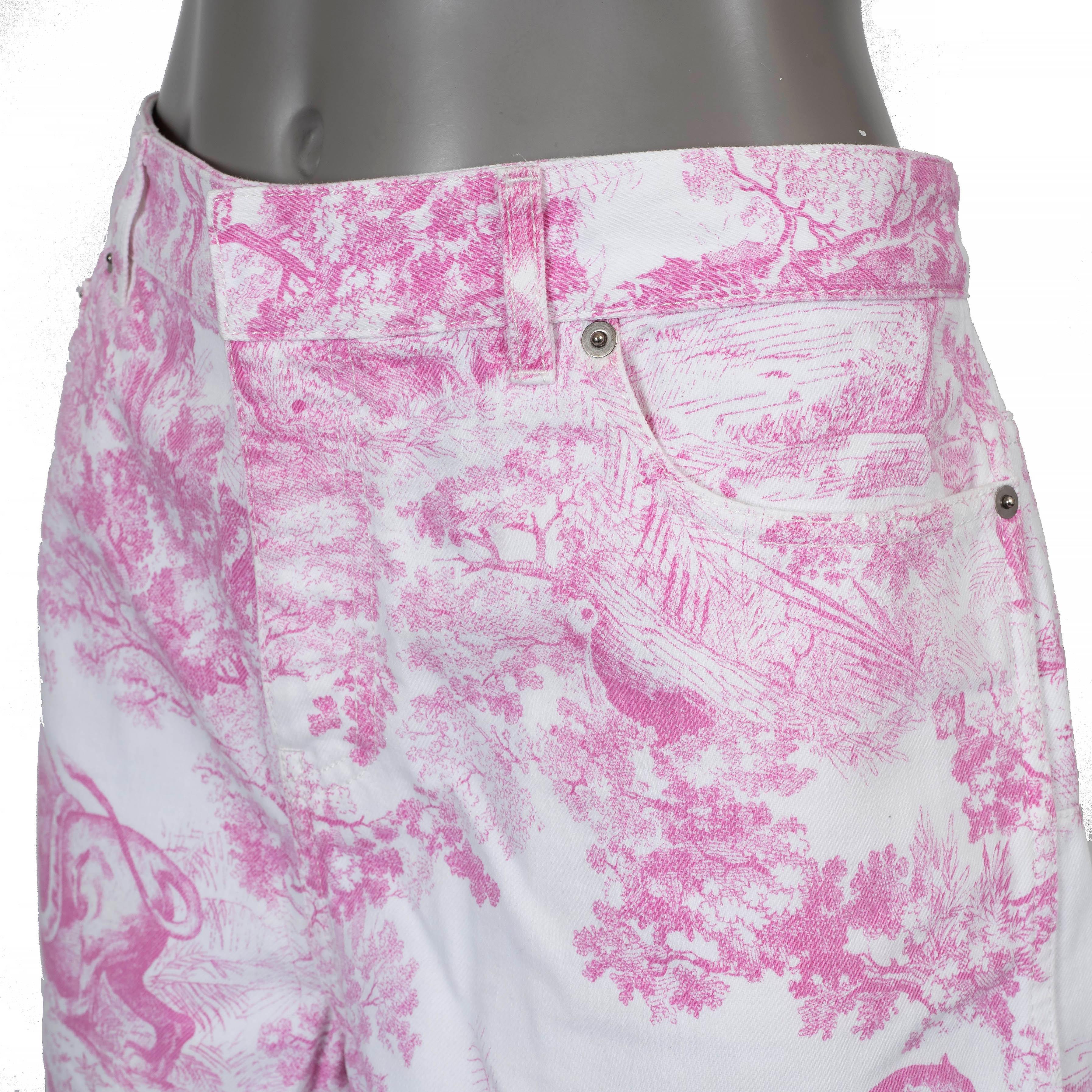 CHRISTIAN DIOR pink & white cotton 2022 DIORIVIERA DENIM Shorts Pants 42 L For Sale 1