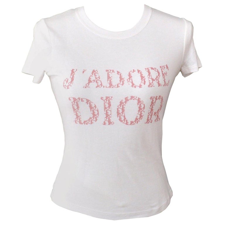 Christian Dior - T-shirt à manches courtes ajusté blanc et rose "J'Adore  Dior" sur 1stDibs