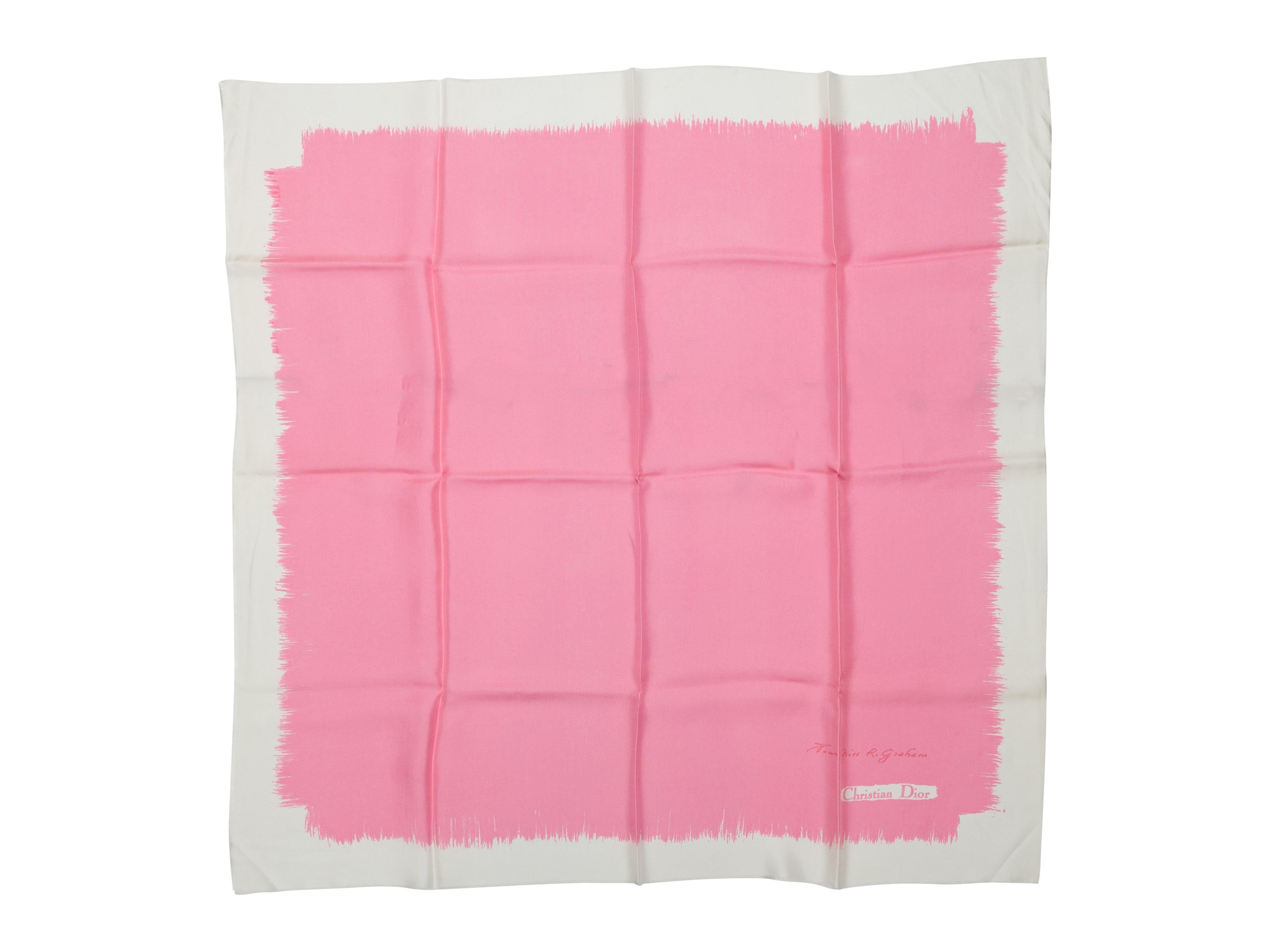 Product details: Pink and white square silk scarf by Christian Dior. 34