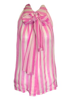 Christian Dior Pink & White Stripe Silk Chiffon Sleeveless Blouse, 2000s