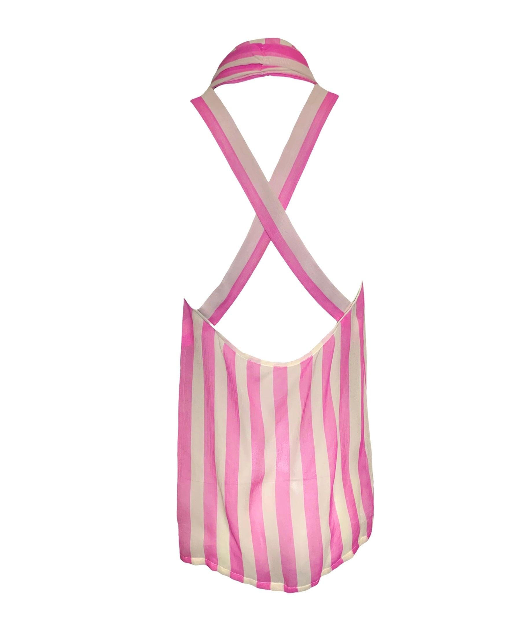 Christian Dior Rosa-weiß gestreifte Seiden-Chiffon-Bluse ohne Ärmel, 2000er Jahre (Pink) im Angebot