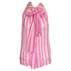 Christian Dior Rosa-weiß gestreifte Seiden-Chiffon-Bluse ohne Ärmel, 2000er Jahre