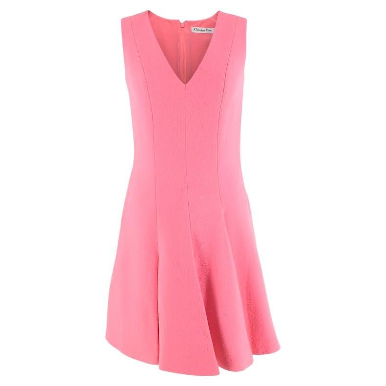 Christian Dior Pink Wool Crepe Pleated V-Neck Dress - US 0