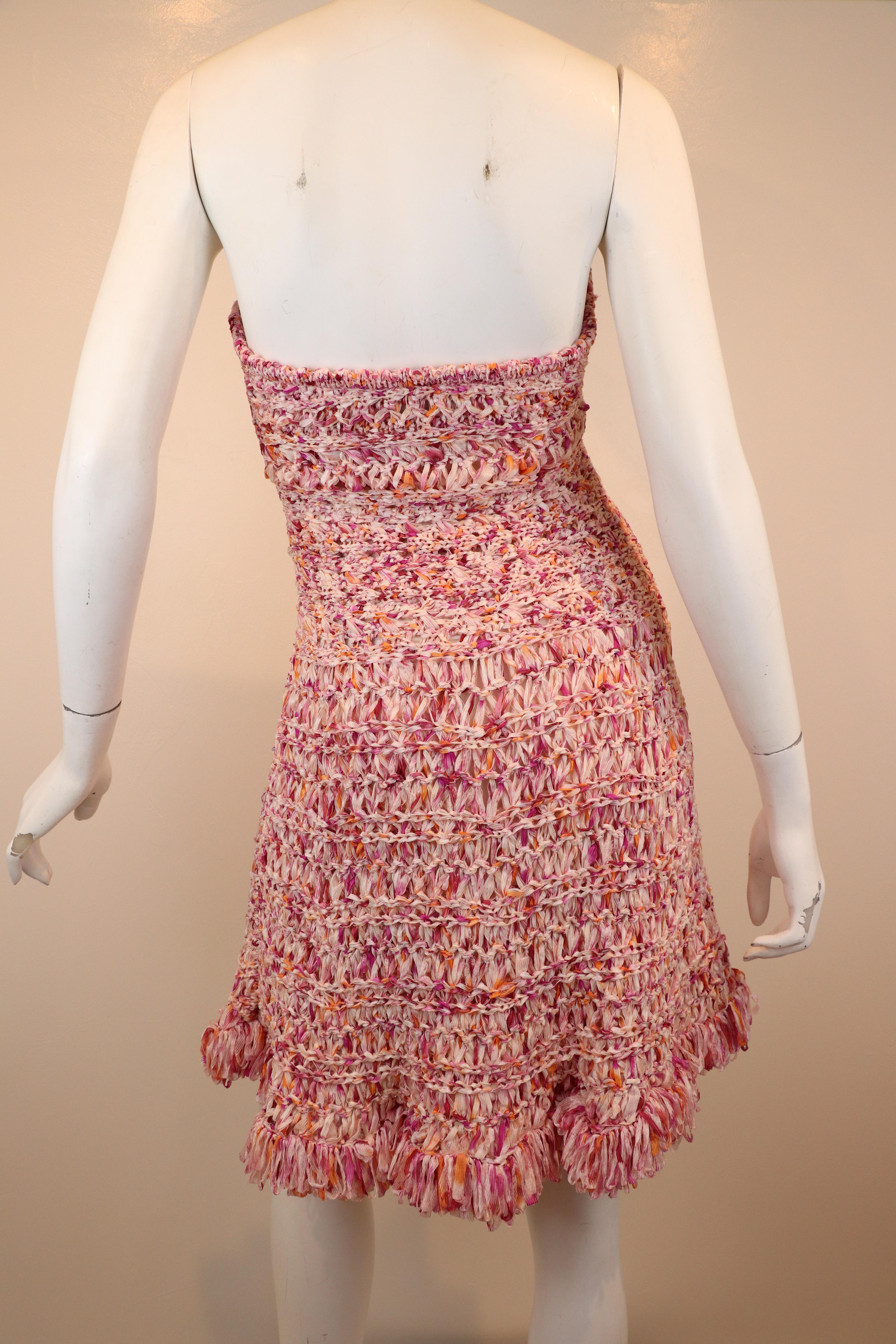 Christian Dior Pink Woven Ribbon Fit-and-Flare Dress In Excellent Condition In Carmel, CA