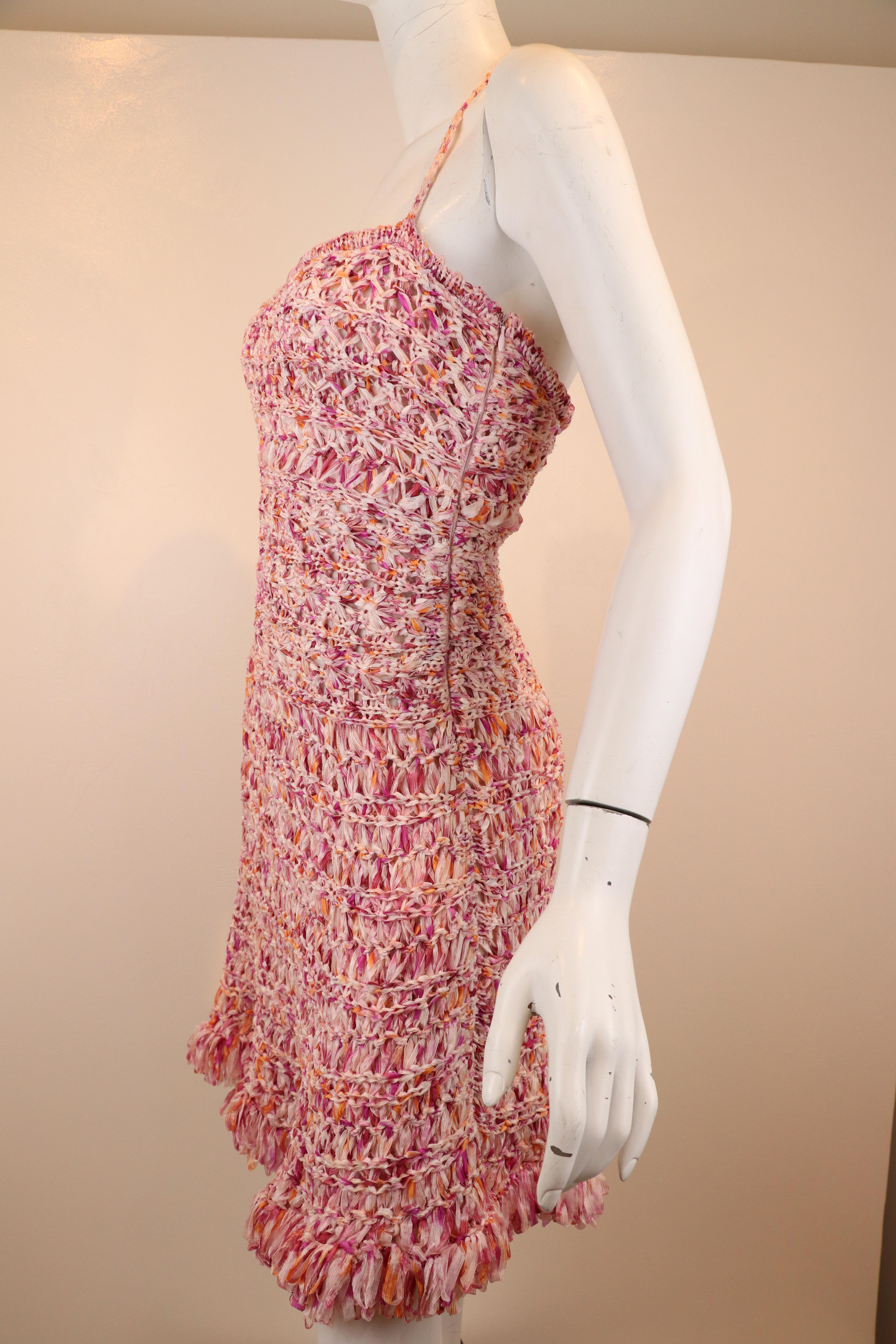 Women's Christian Dior Pink Woven Ribbon Fit-and-Flare Dress