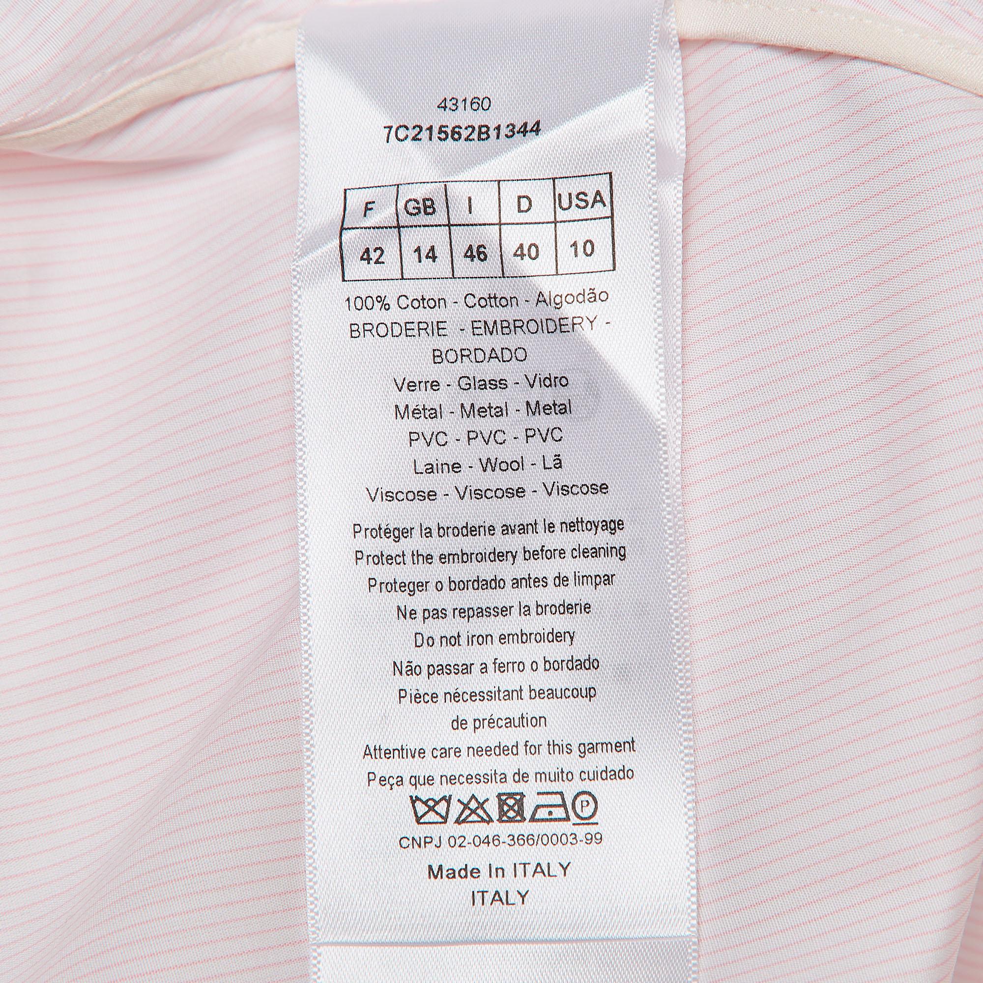 Christian Dior Pinstripe Cotton Beads Applique Flared Mini Shirt Dress L In Good Condition For Sale In Dubai, Al Qouz 2