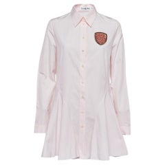 Christian Dior Pinstripe Cotton Beads Applique Flared Mini Shirt Dress L