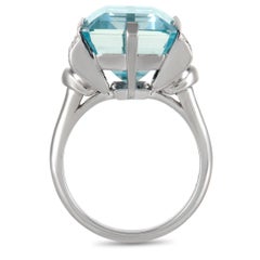 Christian Dior Platinum 0.31 Ct Diamond and Aquamarine Ring