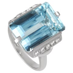 Christian Dior Platinum 0.31 Ct Diamond and Aquamarine Ring