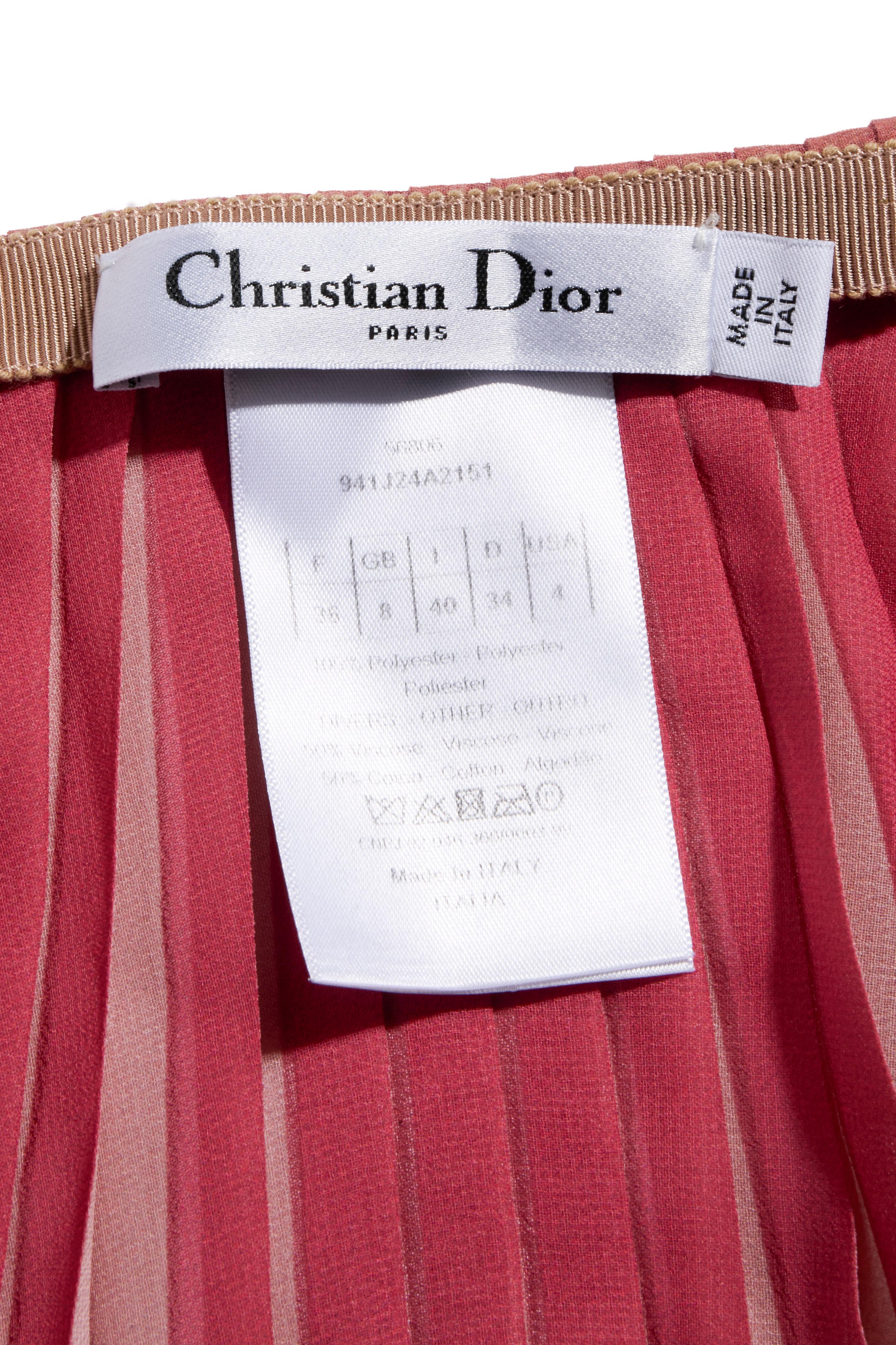 Jupe midi plissée à rayures roses de Christian Dior, fabriquée en Italie Taille FR 36 en vente 2