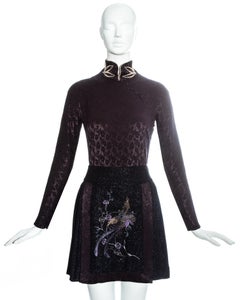 Christian Dior plum jacquard satin embroidered mini dress, fw 1997
