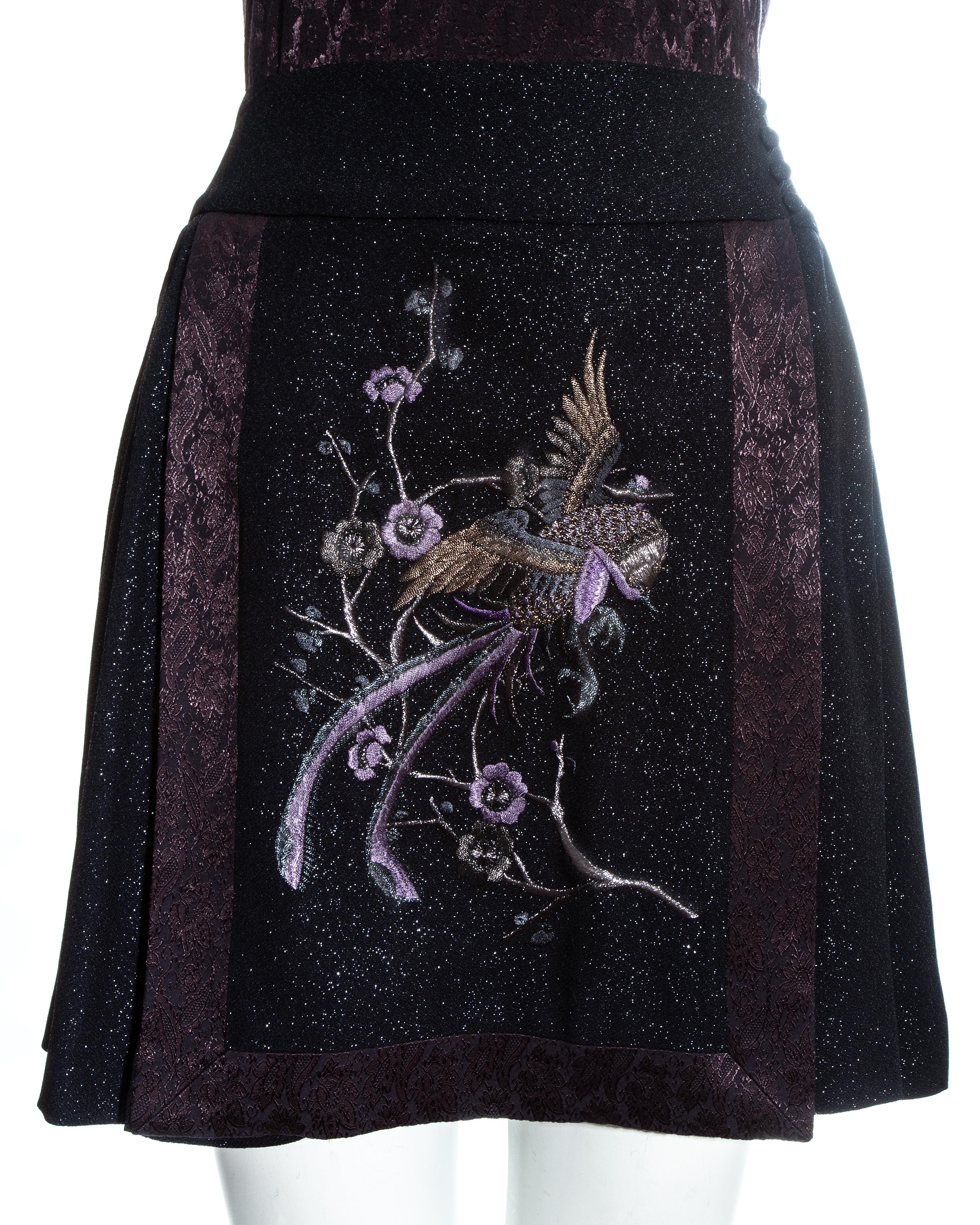 Black Christian Dior plum jacquard satin embroidered mini dress, fw 1997 For Sale