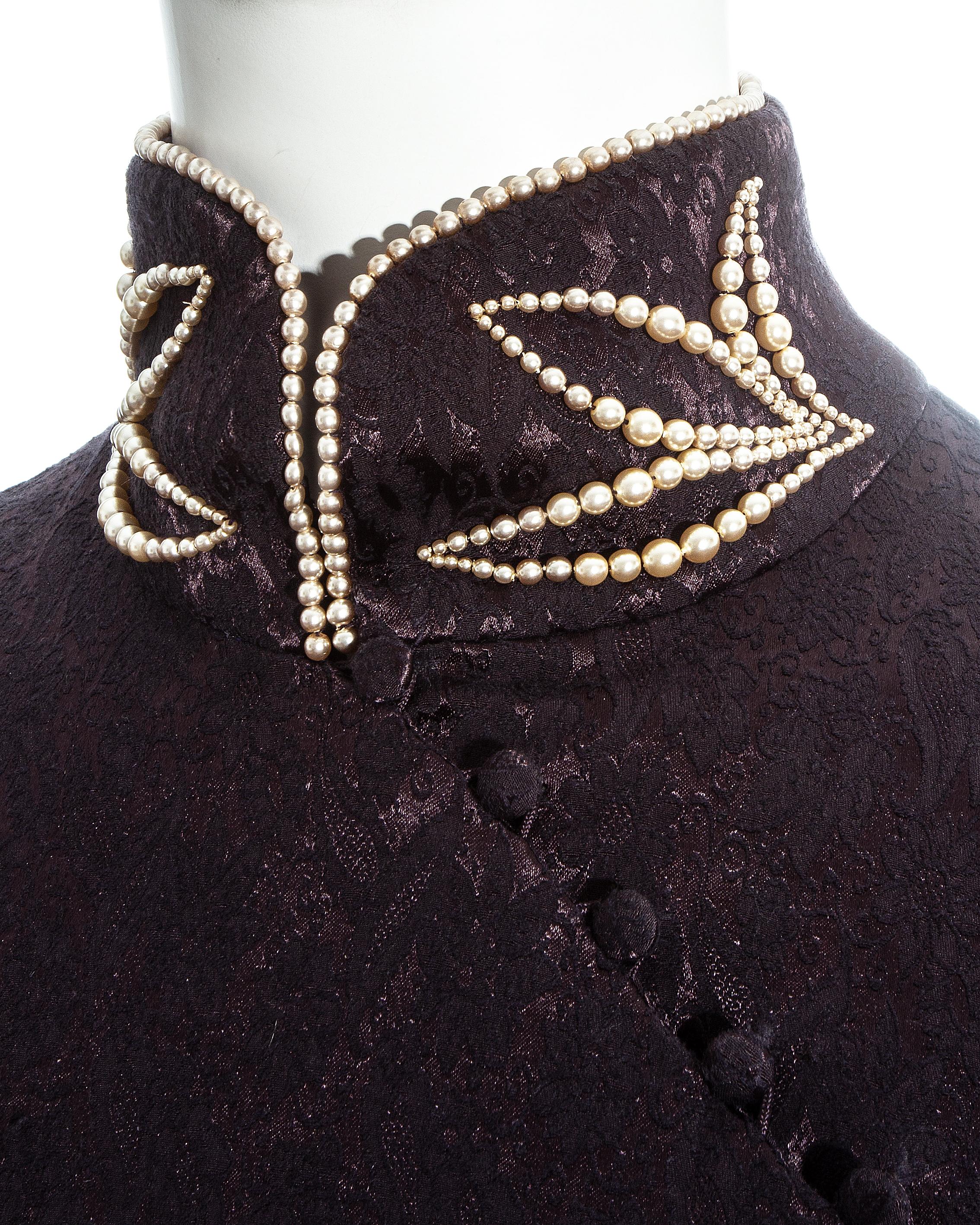 Christian Dior plum jacquard satin embroidered mini dress, fw 1997 In Excellent Condition For Sale In London, GB