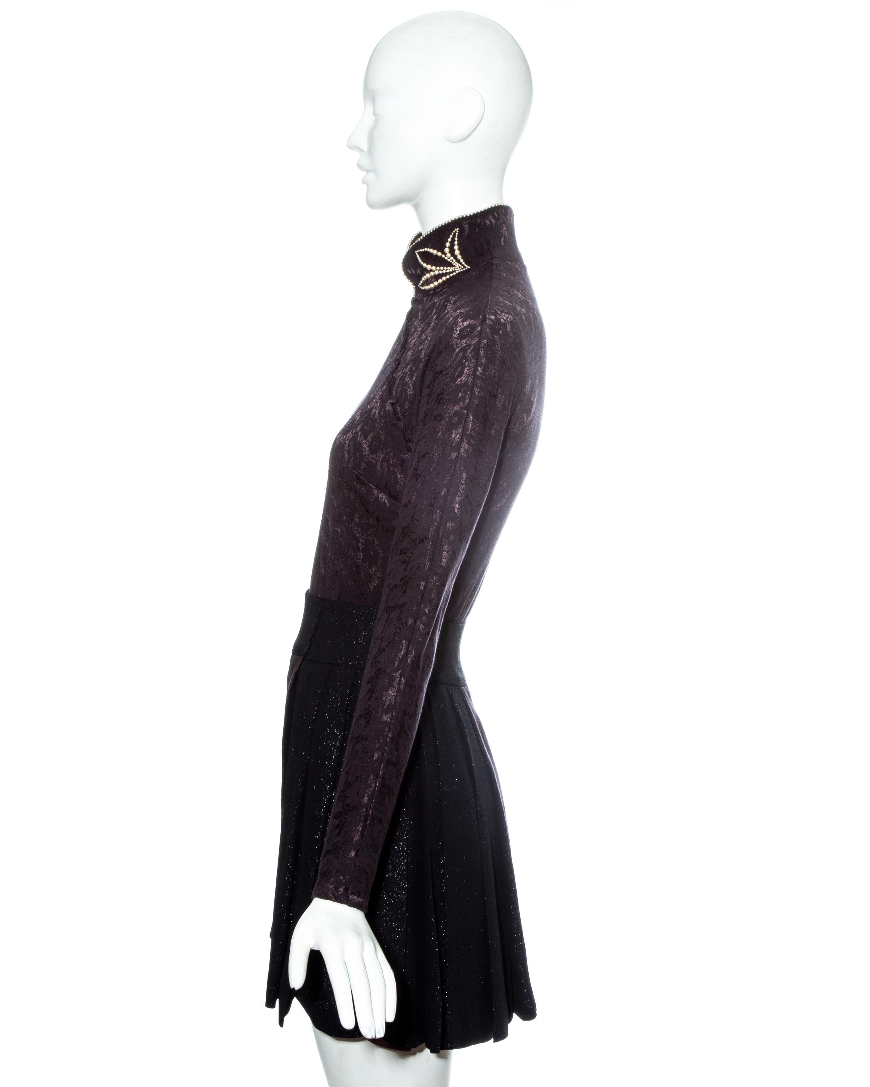 Christian Dior plum jacquard satin embroidered mini dress, fw 1997 For Sale 2