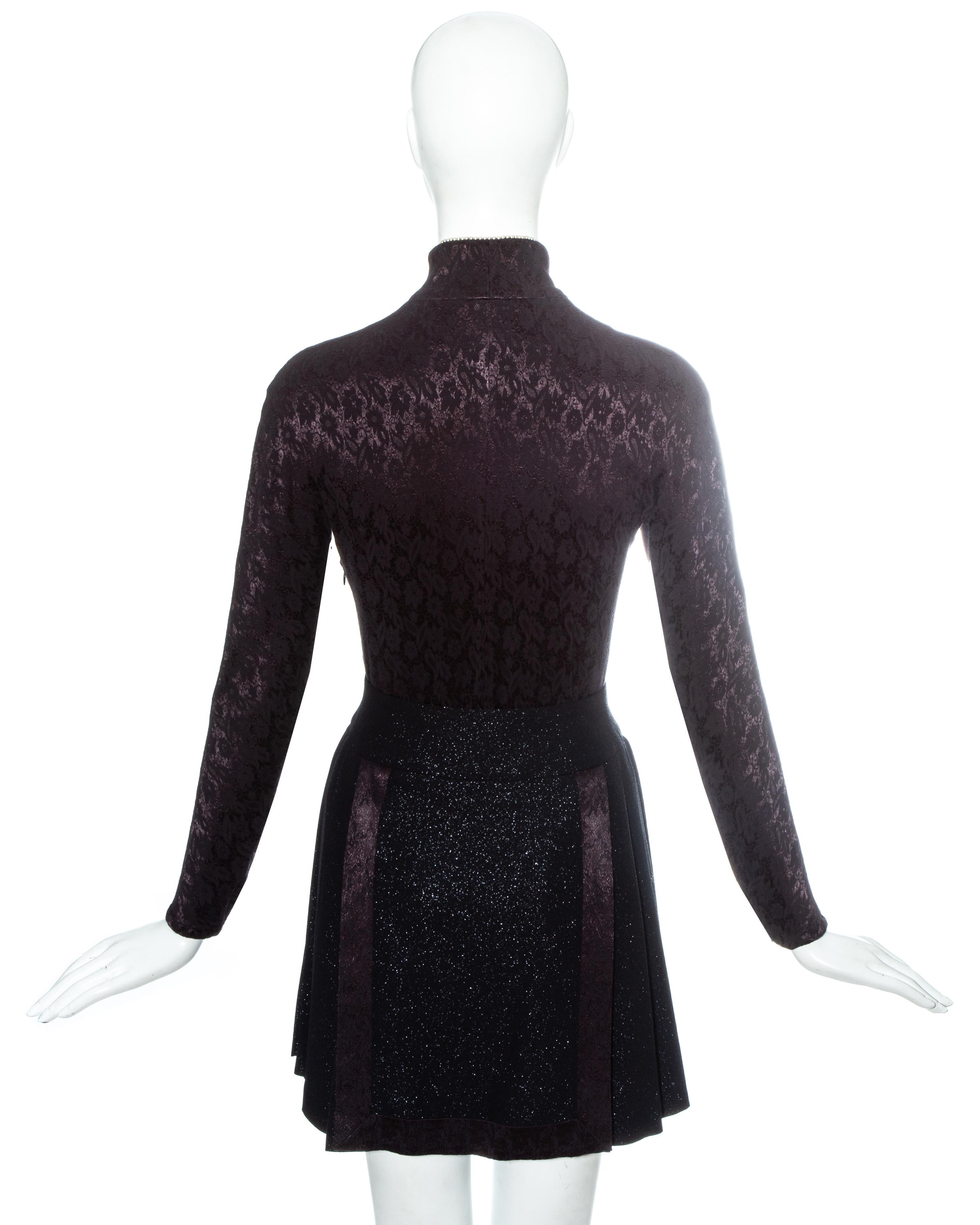 Christian Dior plum jacquard satin embroidered mini dress, fw 1997 3