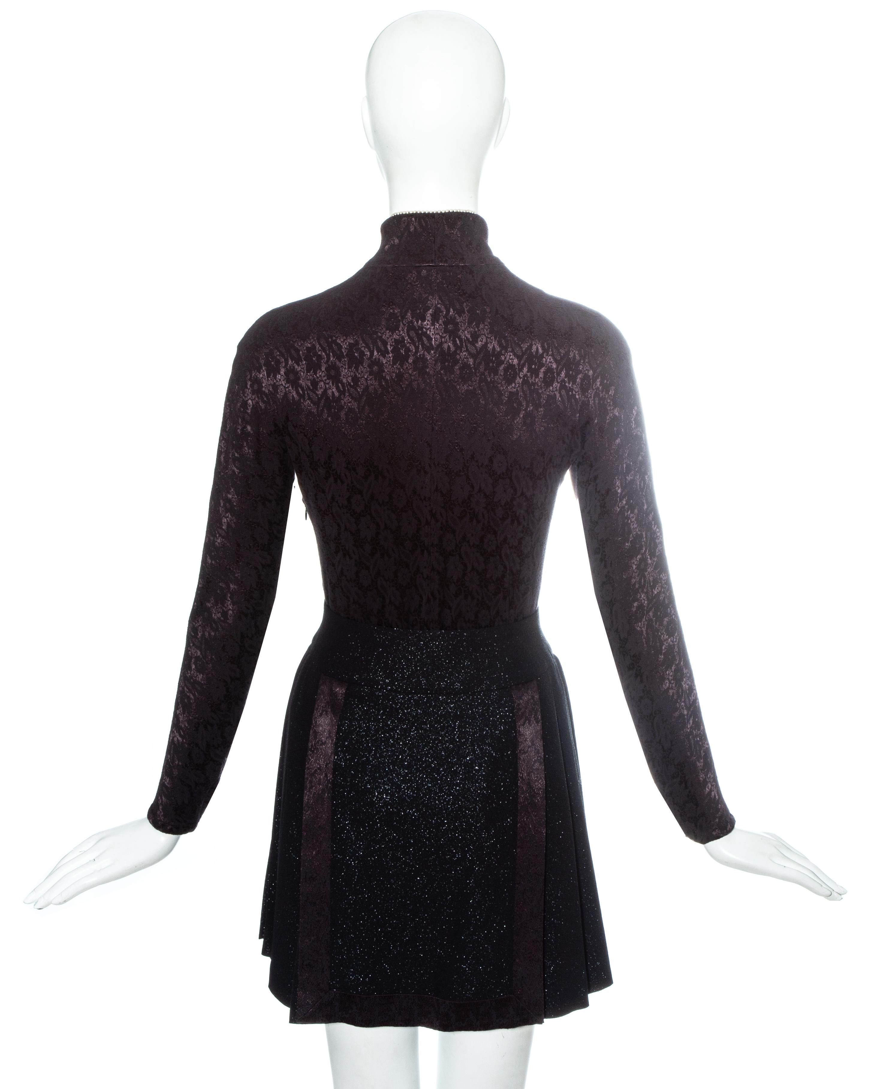 Christian Dior plum jacquard satin embroidered mini dress, fw 1997 For Sale 3