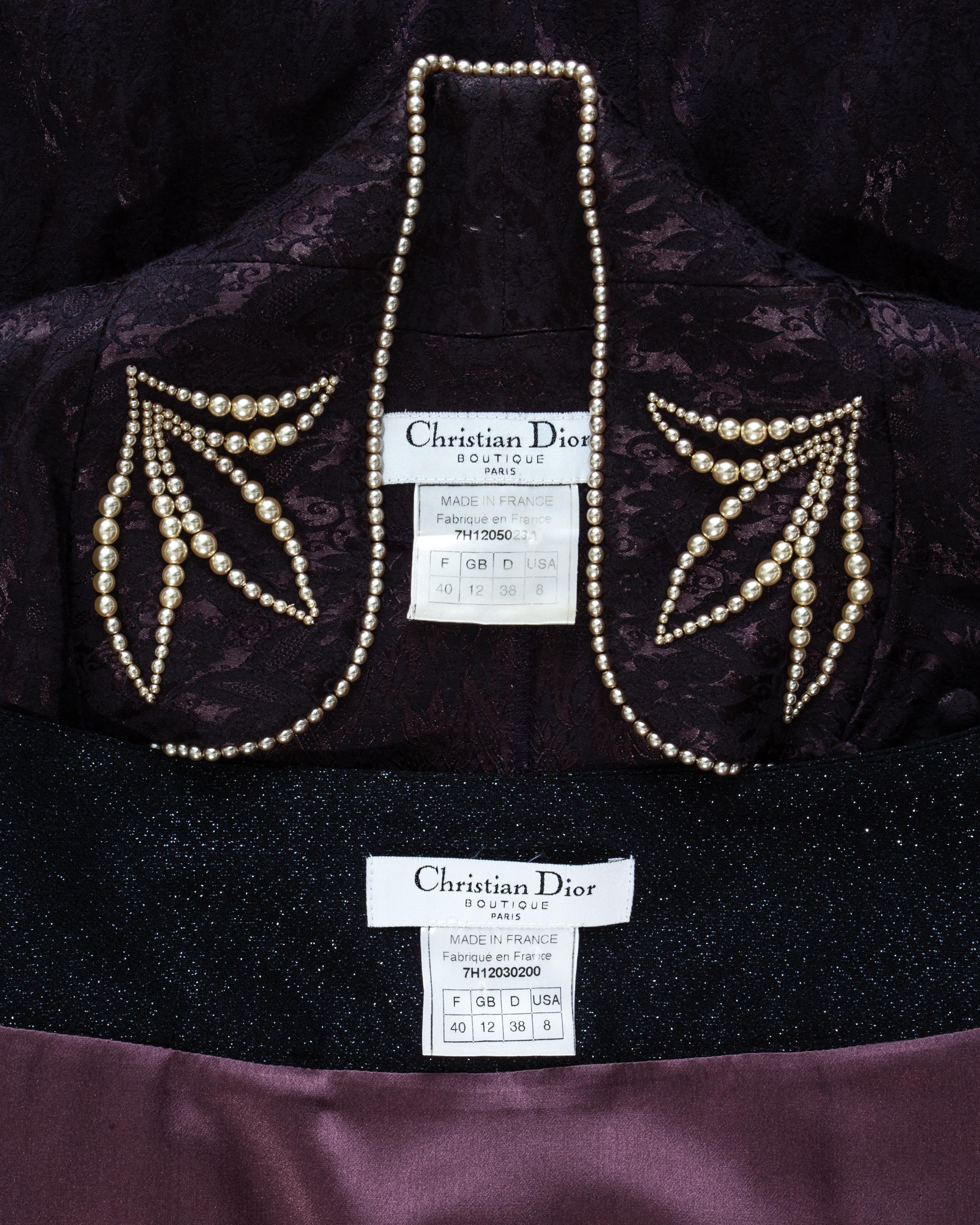 Christian Dior plum jacquard satin embroidered mini dress, fw 1997 For Sale 4