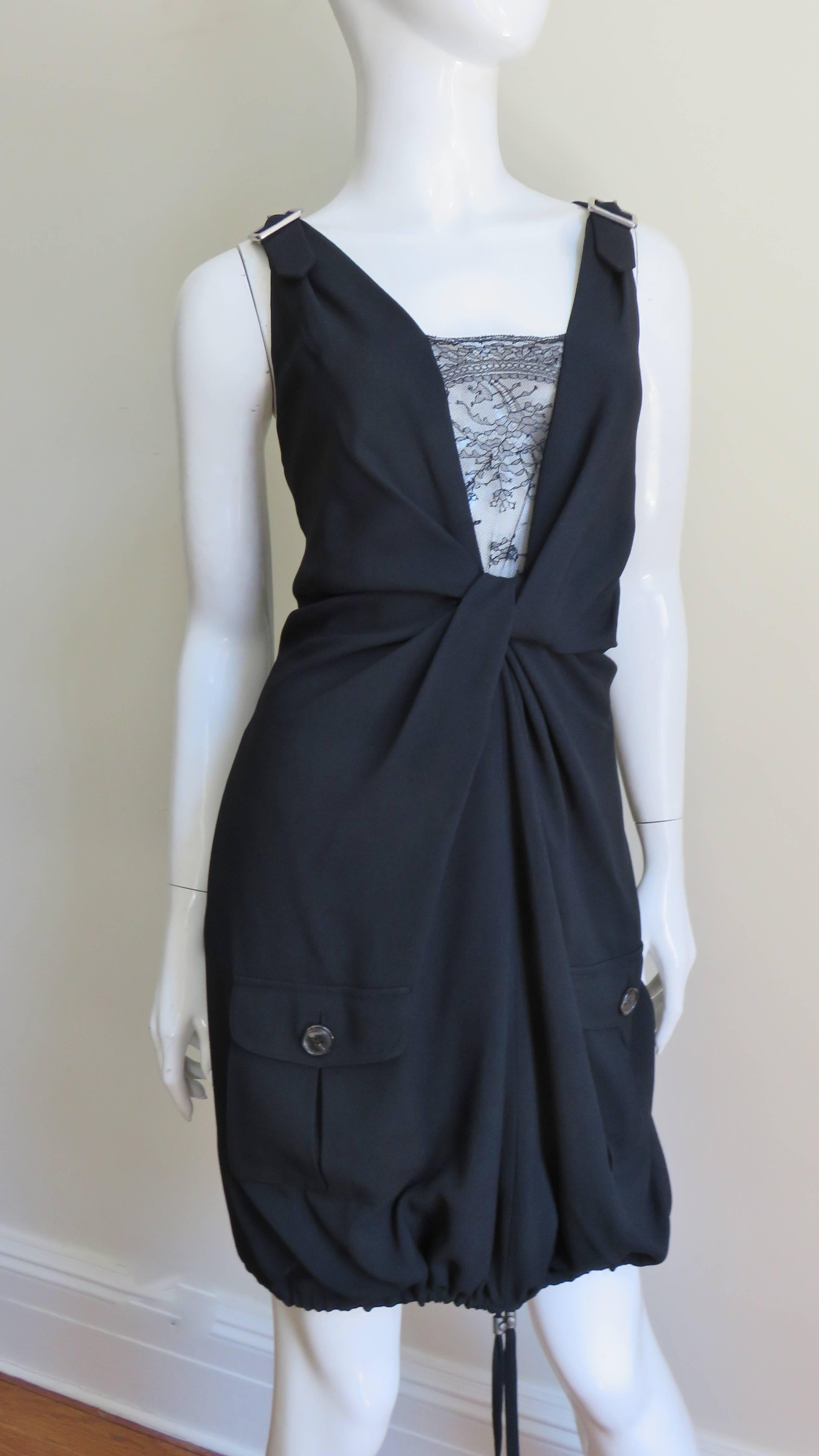 Black John Galliano for Christian Dior Silk Dress with Buckle Straps For Sale