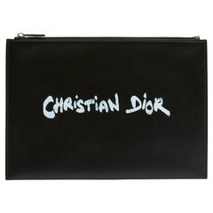 Christian Dior Pochette Dior Daily Script Schwarze Leder Clutch