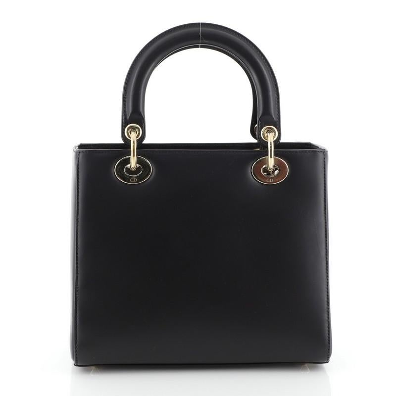 Black Christian Dior Pockets Lady Dior Bag Leather Medium