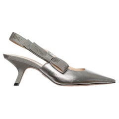 Christian Dior Pointed Metallic Silver Slingback Kitten Heel 39.5 FR