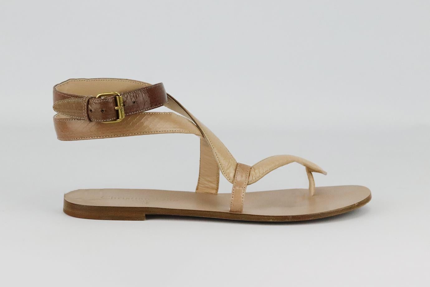 Christian Dior Poison-D snake effect leather sandals. Ombré nude. Buckle fastening at side. Does not come with box or dustbag. Size: EU 38 (UK 5, US 8). Insole: 9.6 in. Heel: 0.5 in
