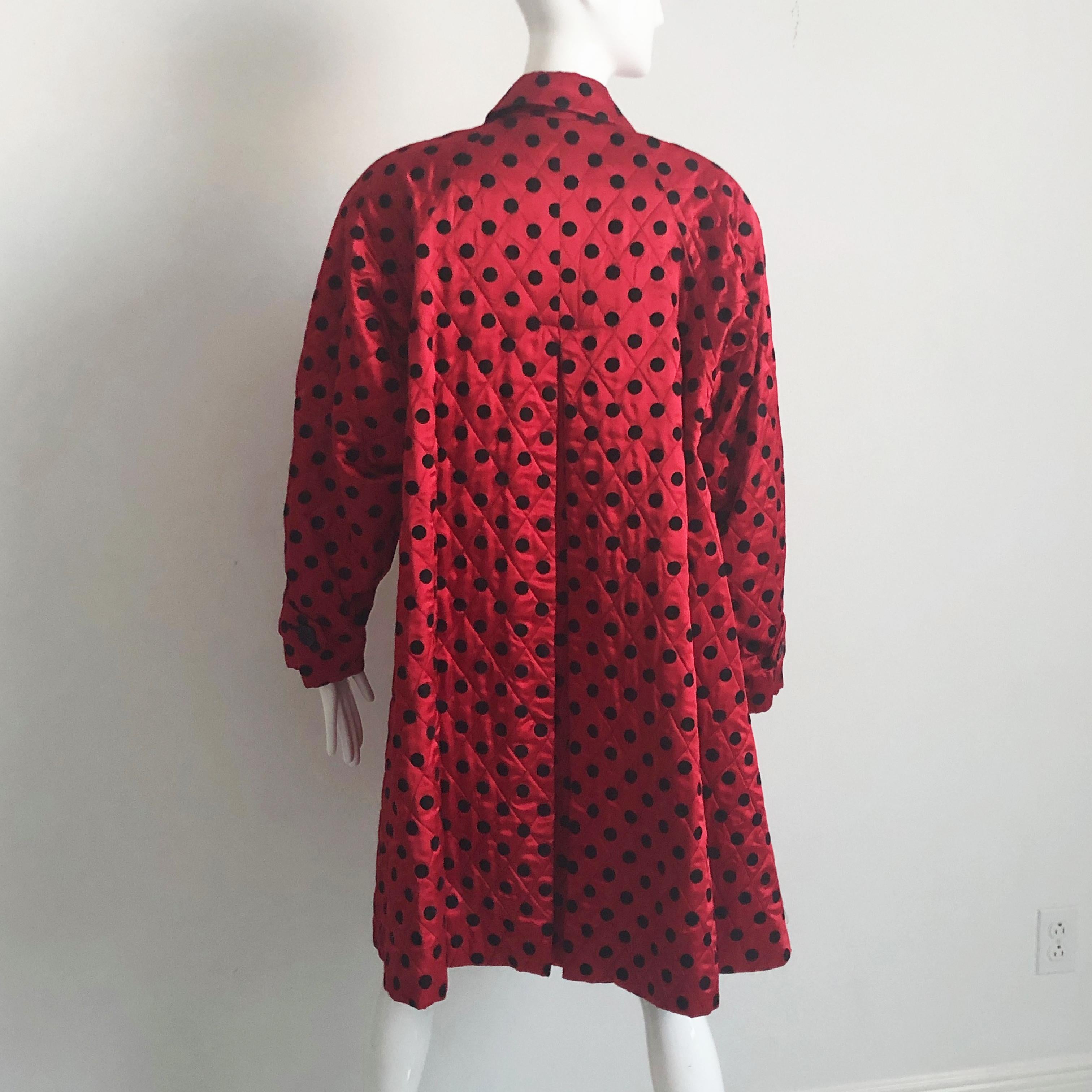 Women's Christian Dior Polka Dot Evening Coat Voluminous Silk Satin Red Vintage Sz 10