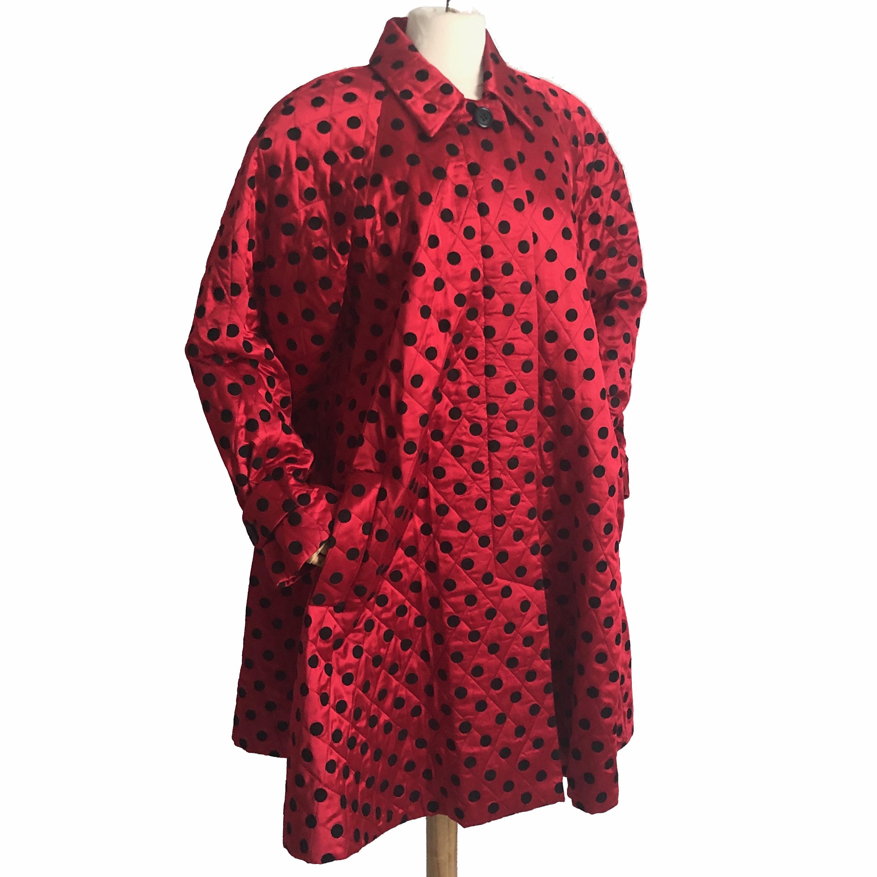 Christian Dior Polka Dot Evening Coat Voluminous Silk Satin Red Vintage Sz 10 1