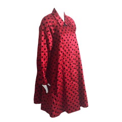 Christian Dior Polka Dot Evening Coat Voluminous Silk Satin Red Vintage Sz 10