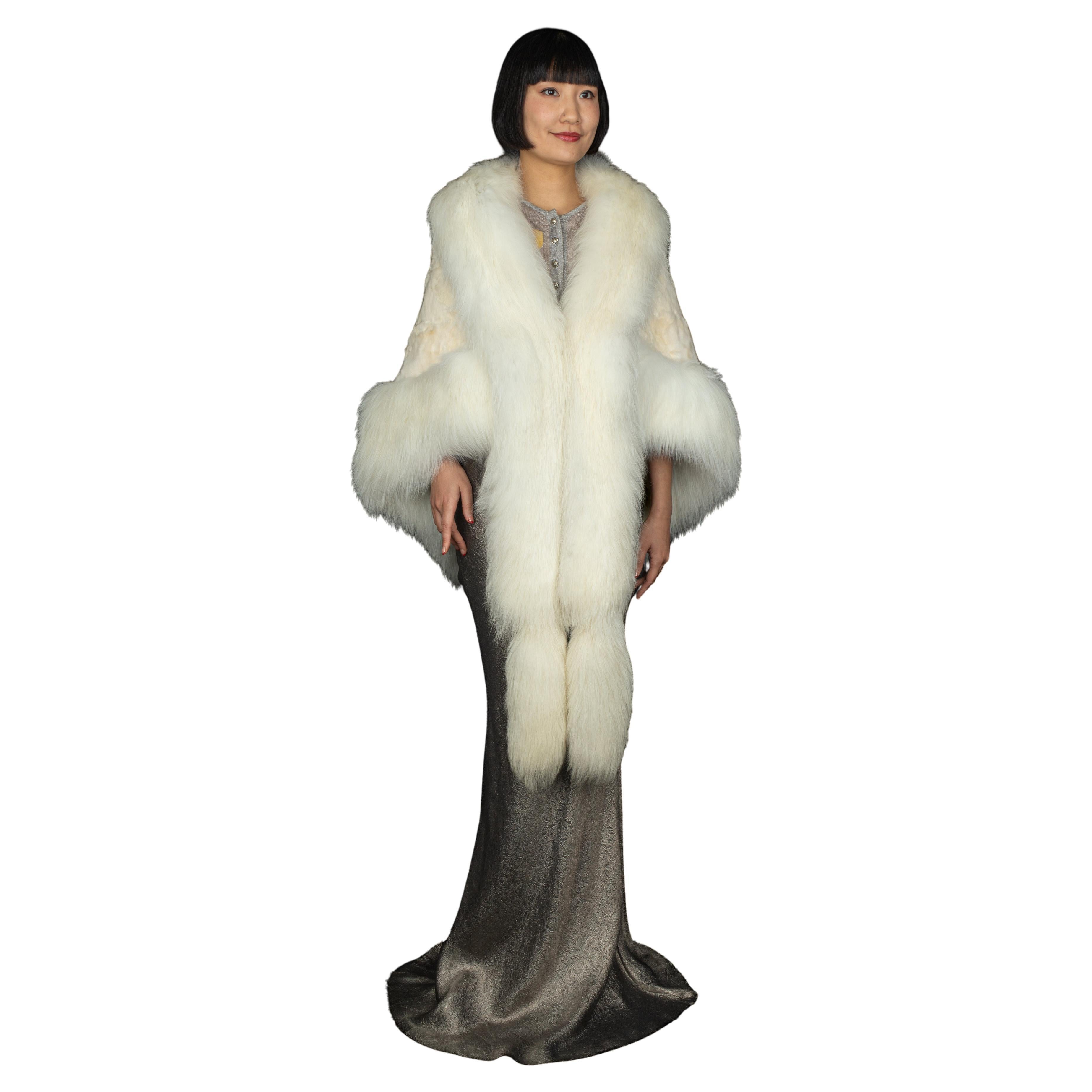 80’sビンテージ/DIOR BOUTIQUE FOURRURE-CAPE Vintage Christian Dior Women's Poncho Coat with Fox Fur Collar