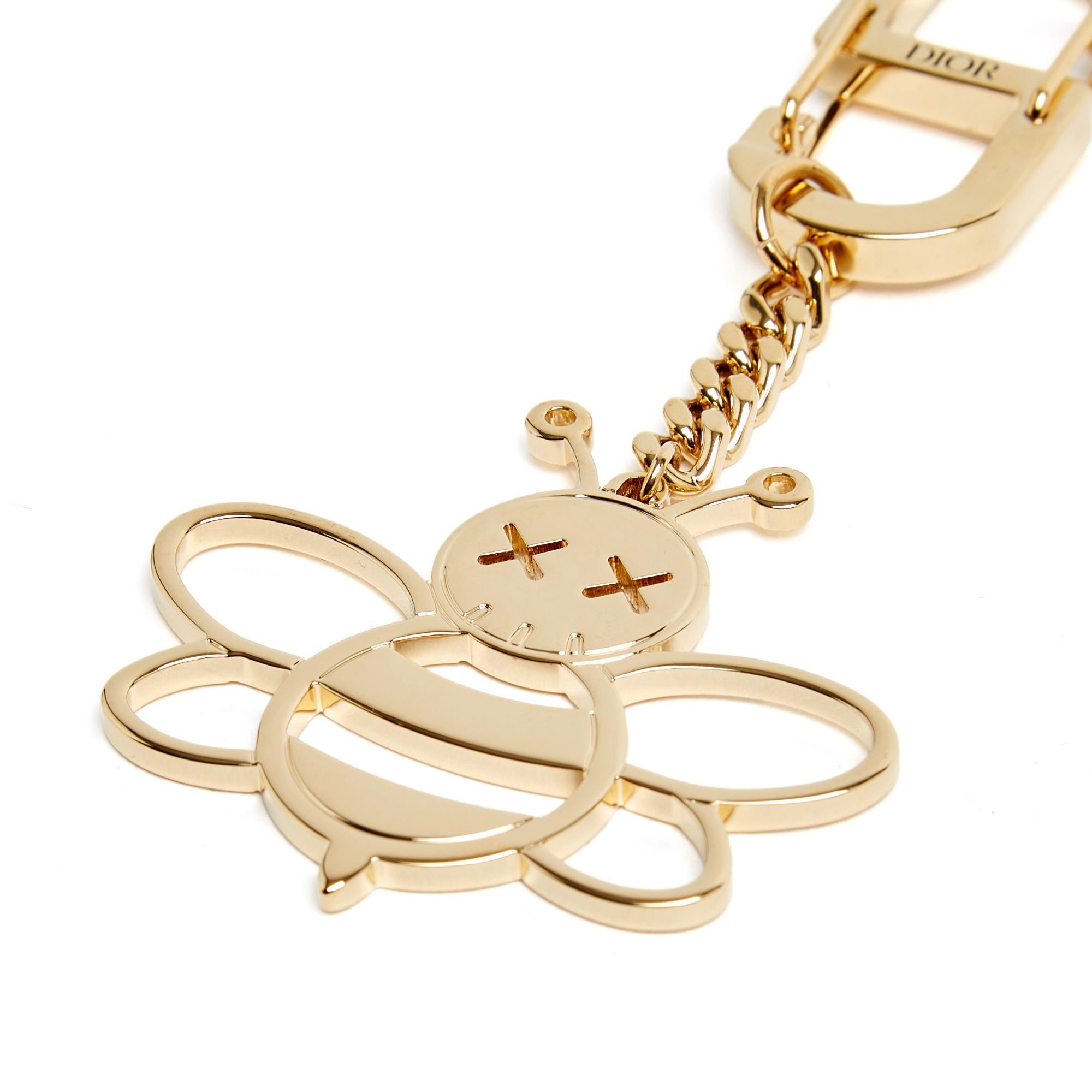 Beige Christian Dior Porte cles Abeille x Kaws Iconic Golden Metal Bee Key holder New For Sale