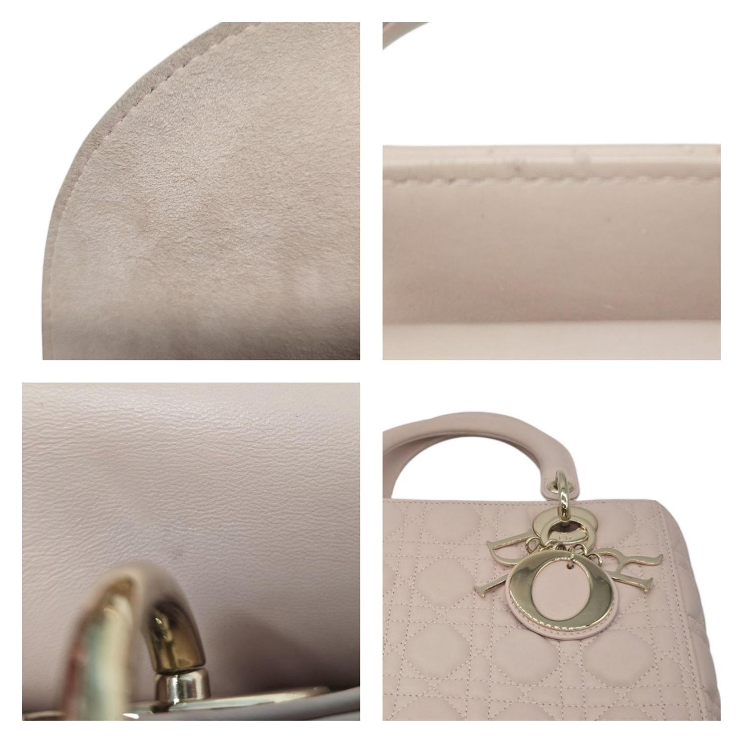 Christian Dior Powder Pink Cannage Lambskin Medium Lady Dior For Sale 5
