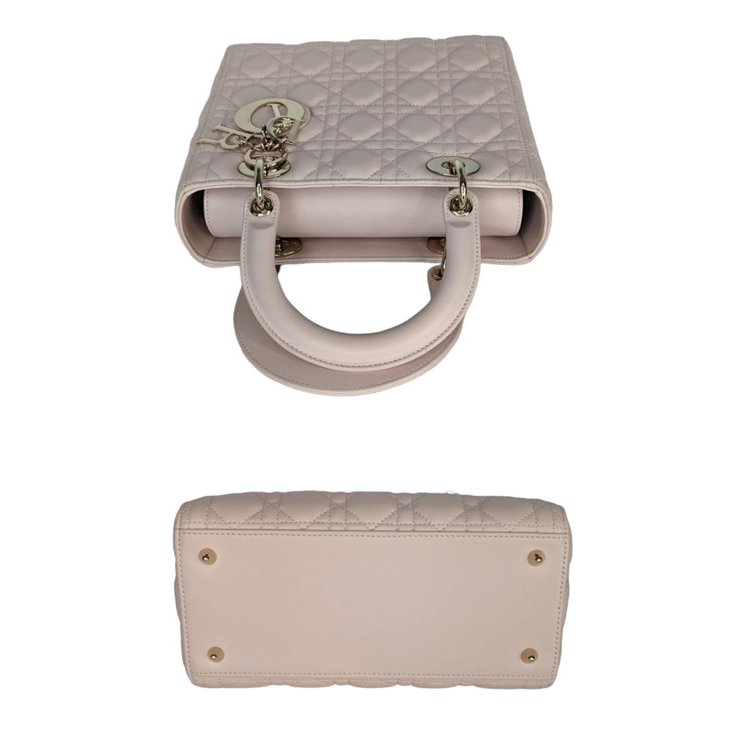 Christian Dior Powder Pink Cannage Lambskin Medium Lady Dior In Excellent Condition For Sale In Scottsdale, AZ