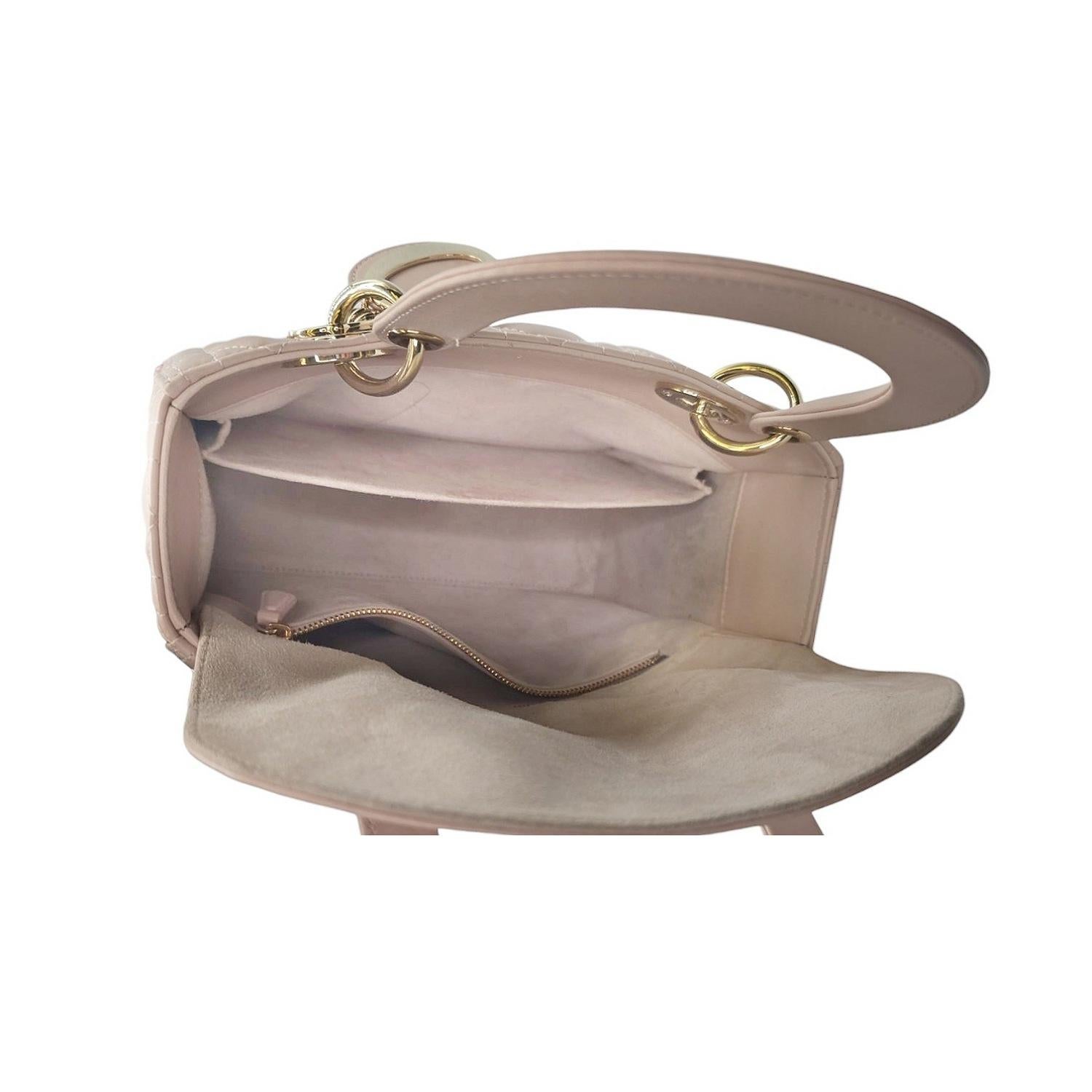 Christian Dior Powder Pink Cannage Lambskin Medium Lady Dior For Sale 2