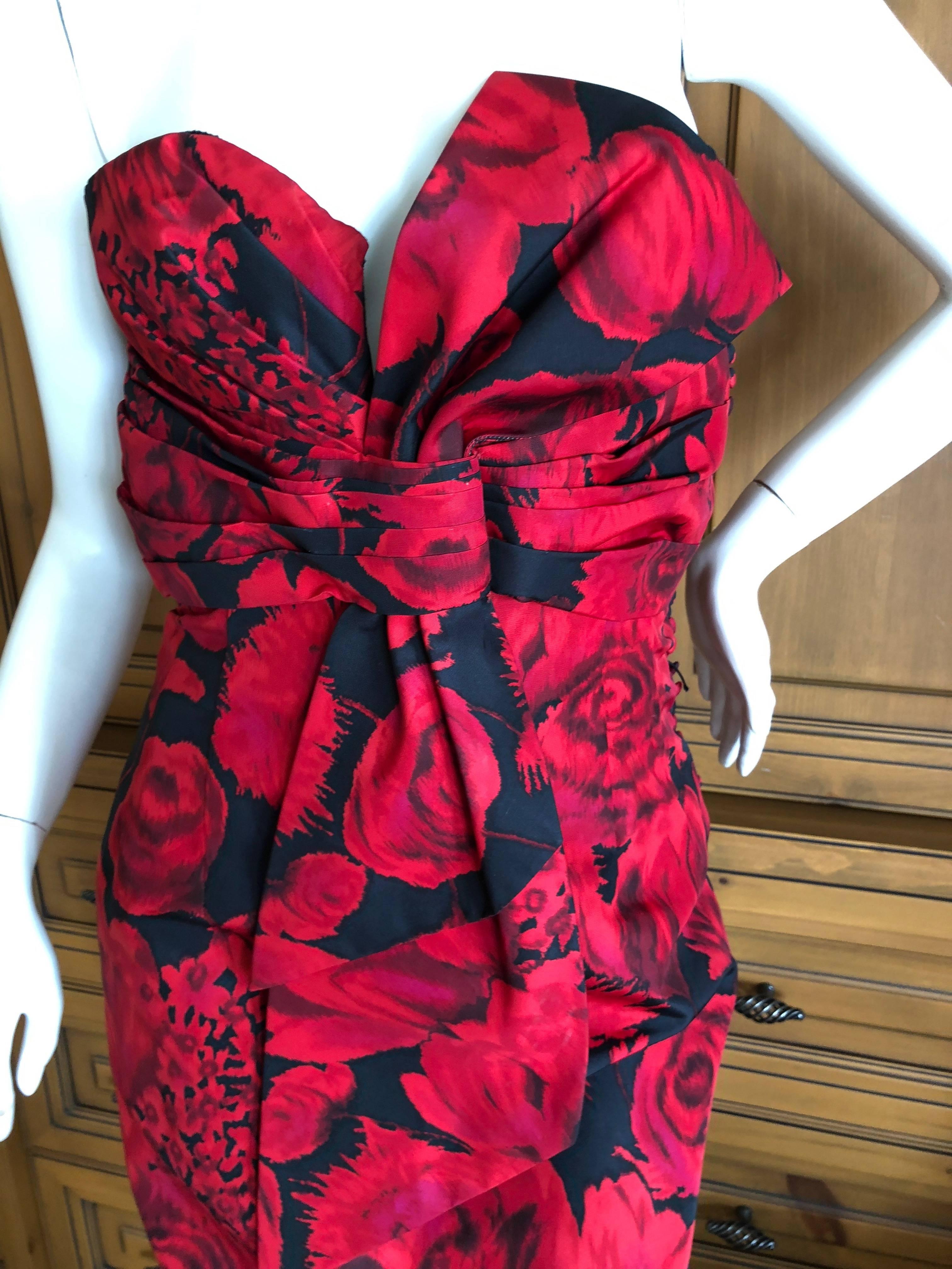 Christian Dior by John Galliano Red Floral Strapless Dress, Pre Fall 2009  In Excellent Condition For Sale In Cloverdale, CA