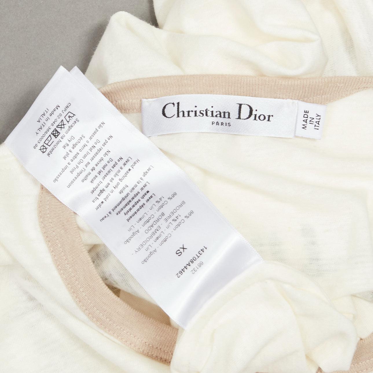 CHRISTIAN DIOR Princess and Dragon green cream beige foil print ringer tshirt XS For Sale 5