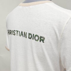 CHRISTIAN DIOR Princess and Dragon green cream beige foil print ringer tshirt XS